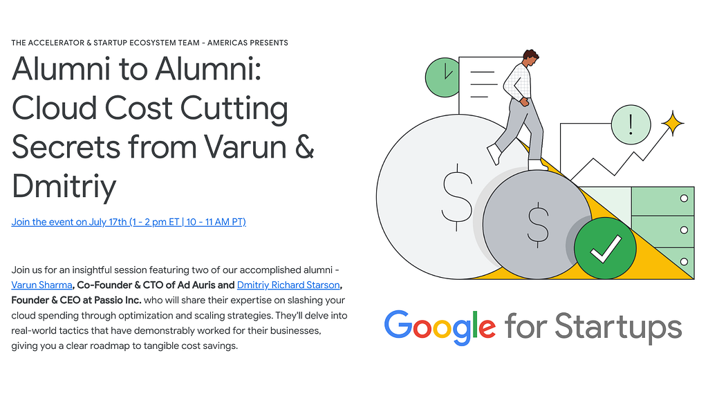 Ve Varun Sharma and Dmitriy co-hosting a Google for Startups alumni seminar on cloud costs